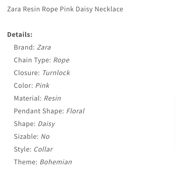 NWOT • ZARA • Beautiful Daisy Flower Statement Rope Necklace • Pink Resin - Picture 8 of 10